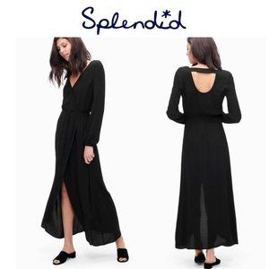 Splendid Black Heavy Crepe Long Sleeve Wrap Dress